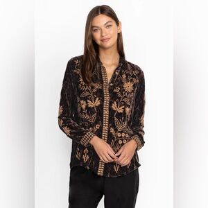 Johnny Was Georgina Velvet Oversized Shirt Brown Multi Small
